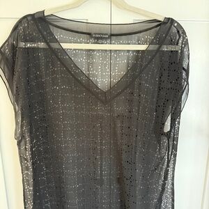 WOMENS EILEEN FISHER BLACK VOILE V NECK BLOUSE SIZE LARGE